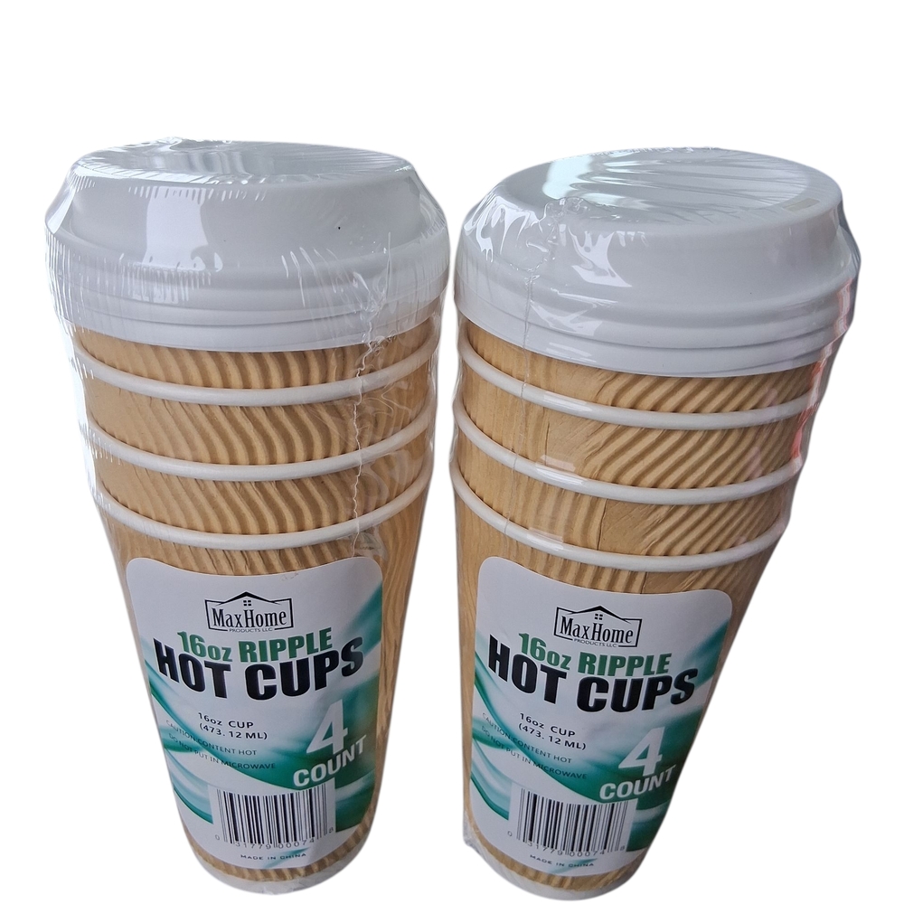 No Boundaries Beige Ripple Hot Cups - 16oz, 4 Pack